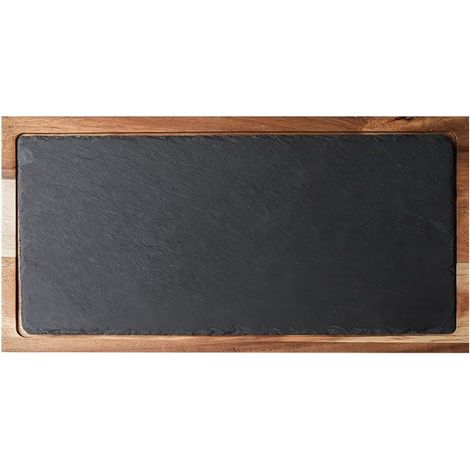 Planche De Service en Bois avec Ardoise, Assiette À Pizza en Bois De Pin, Plateau De Service À Fromage Multi-usages en Bois, Assiette À Dîner en Ardoise pour Steak Pain (1/5)