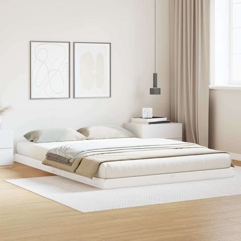 Bodenbettrahmen Weiß 160 x 220 cm Massives Kiefernholz