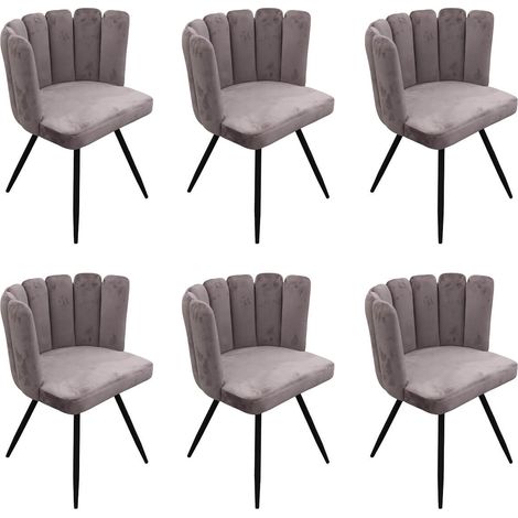 Altobuy – Lot de 6 chaises en velours gris – Assise confortable 50cm – Piétement métallique noir – Dimensions 52.5 x 50.5 x H80cm (1/5)