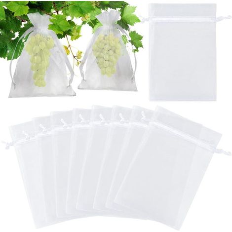 100 bolsas de malla para proteger la fruta, bolsas de regalo de organza blanca, tamaño grande, 17 x 23 cm (1/5)