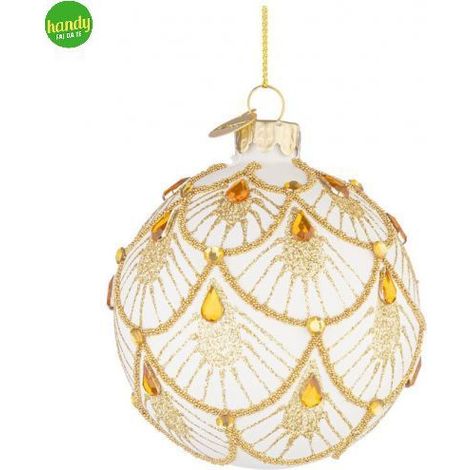 Sfera decorativa Stardust in vetro bianco e oro Ø8 cm