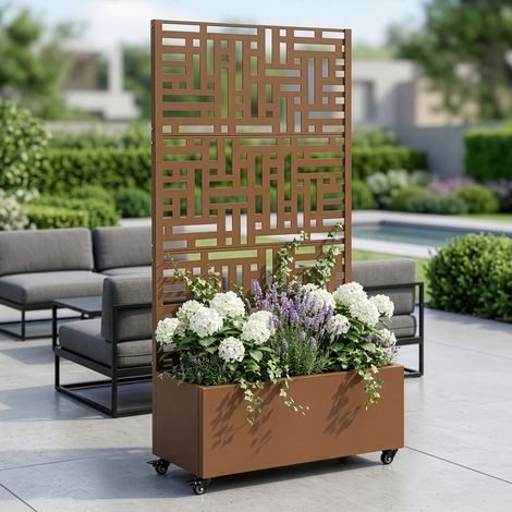 Fioriera con Spalliera Bernalda a 4 Rotelle 186 x 120 x 40 cm - Acciaio Marrone casa.pro (1/5)