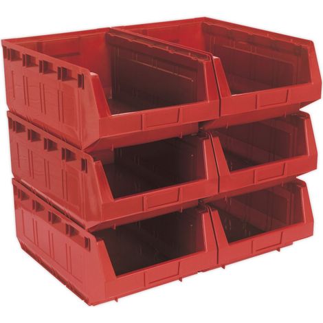 Sealey Plastic Storage Bin 310 x 500 x 190mm, Red - Pack of 6 TPS56R