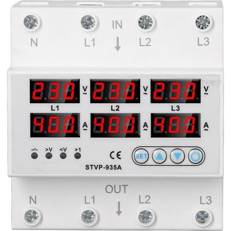 Protecteur de tension réglable triphasé à affichage numérique, relais de protection automatique AC220-380V 40A 1-40A (1/5)