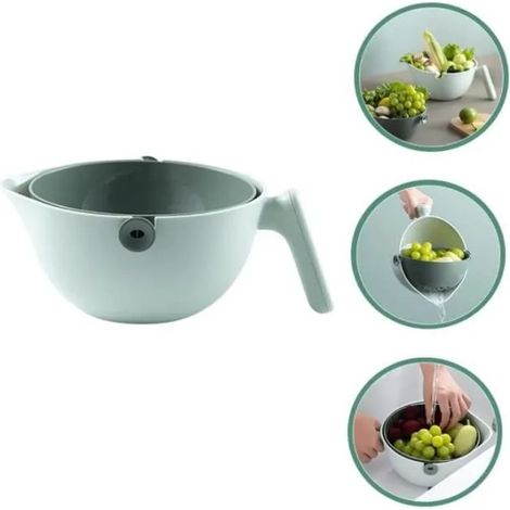Panier De Vidange,panier de nettoyage de fruits en Plastique avec poignée,Panier De Vidange Rotatif Double Couche détachable,vert (1/4)