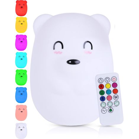 Veilleuse Ours (Grande) - avec Fonction de Tapotement et Télécommande - Lampe LED de Nuit Rechargeable - Cadeau de Naissance - Jouet - Chambre de Bébé - Lampe Enfant Premium (1/5)