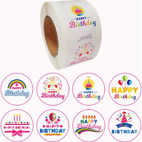 2 Stück „Happy Birthday“-Aufkleber, perforiert, 500 Stück pro Rolle für Kinder (1/4)