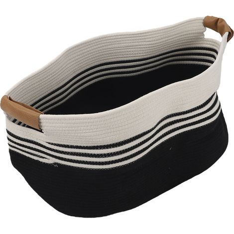 Panier de rangement tressé en corde de coton 60L, noir, idéal pour le salon et la salle de bain. Parfait pour le linge, les jouets, les serviettes et les produits cosmétiques. (1/4)