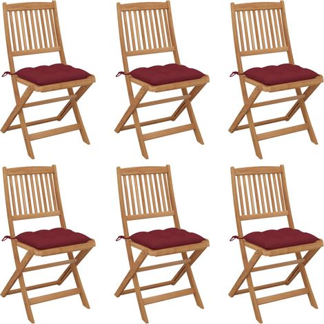 Lot de 6 Chaises de jardin pliables - Chaises d'extérieur pour terrasse/jardin avec coussins Bois d'acacia BV537213 - BonneVie (1/5)