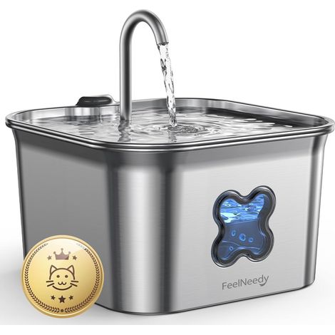 Fontaine a Eau Chat INOX 2,8L Fontaine à Eau pour Chat avec Câble et Système de Quadruple Filtration, Facile à Mettoyer, Ultra Silencieux (1/5)