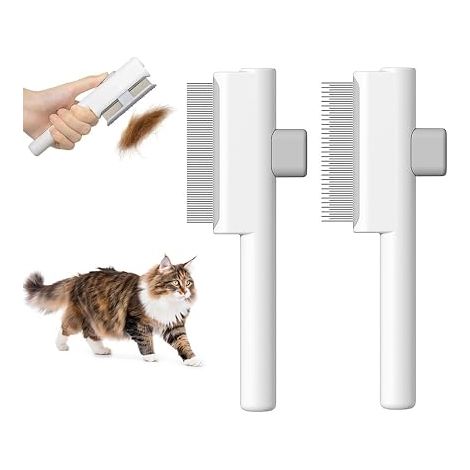 Juego de 2 peines para gatos, peine antipulgas autolimpiable para perros y gatos, cepillo de aseo para mascotas de pelo corto y largo, para eliminar el pelo de las mascotas, color blanco (1/5)