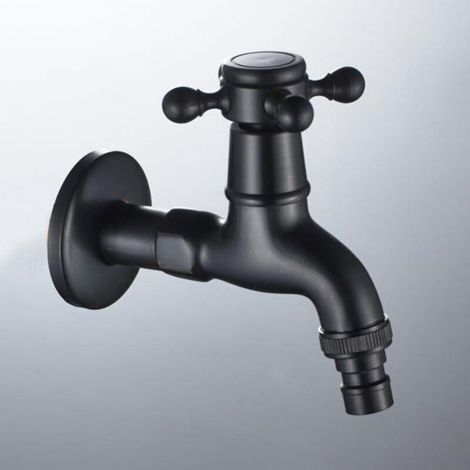 Robinet de vadrouille Vintage avec connexion à poignée croisée simple 3/8, robinet mural en laiton pour salle de bain, évier de jardin (noir) (1/5)