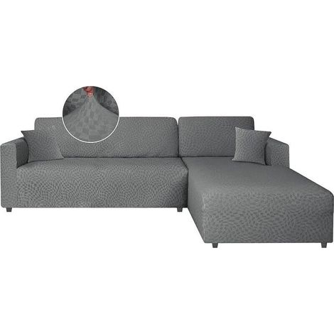Housse Canapé d'angle Extensible 2 Pieces, Protection Canapé d'angle, Couvre Canapé d'angle avec Accoudoirs, Housse De Canapé en Forme De L (2 Place+2 Place, Gris Clair) (1/5)