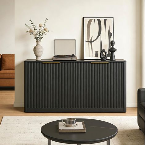 Credenza Moderna con 4 Ante, Contenitore, per Soggiorno, Cucina e Sala da Pranzo, MDF, Nero, 150 × 40 × 70.5 cm (1/5)