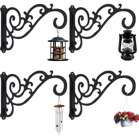 4 ganchos metálicos para colgar plantas, 24,6 cm, gancho decorativo de pared de hierro para colgar plantas, linternas, comederos para pájaros, campanillas de viento y macetas. (1/5)