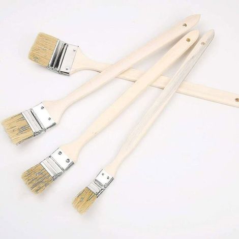 Pinceau Radiateur, Kit de 6 Pinceaux Plats Tête Coudée, Soie de Porc, Pour Peinture et Nettoyage (1/4)