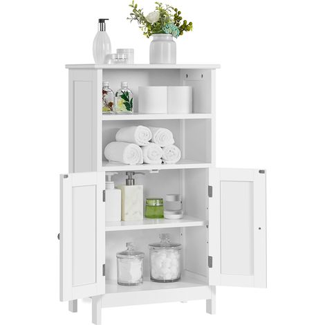 Yaheetech Mobile da Bagno Armadietto da Terra Autoportante Mobiletto da Pavimento con 2 Ante Ripiano Regolabile Armadio D'archivio Multiuso da Soggiorno Cucina 50 x 30 x 92,5 cm Bianco