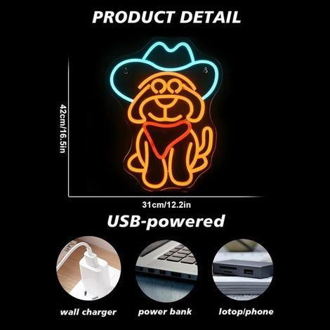 Luce LED dimmerabile a forma di cane da cowboy occidentale, adatta per negozi di animali, case, decorazioni per feste e amanti dei cani (1/4)