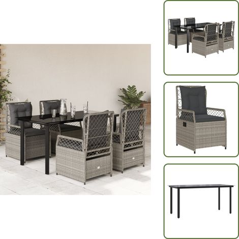 Sitzkissen - vidaXL 5-tlg. Garten-Essgruppe mit Kissen Hellgrau Poly Rattan - Rückenkissen (1/5)