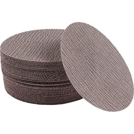Disque abrasif de ponceuse maille, lot de 50, 150 mm, grain 120, auto-agrippant, sans poussière, antiadhésif, pour carrosserie automobile, bois, métal, plastique et peinture, OUYLAF (1/5)