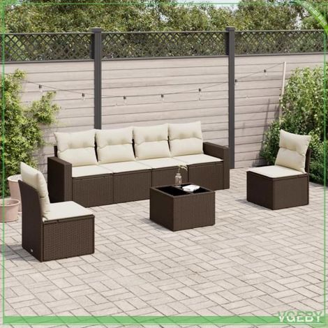 Salon de jardin - 3218813 - résine tressée marron - 6 places modulaire - coussins déhoussables anti-UV (1/3)