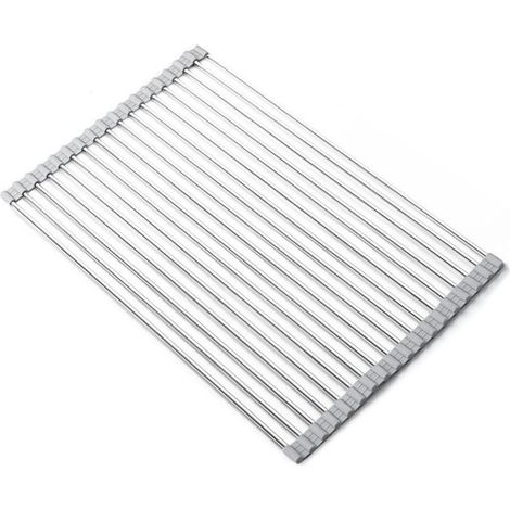 Ecleanfy - Égouttoir vaisselle inox pliable 47x35cm. Gris. Gain de place sur évier. Séchage efficace. (1/5)