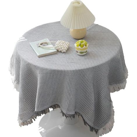 Nappe infroissable à pompons, 90 x 90 cm, pour cuisine et salle à manger, grise (1/5)