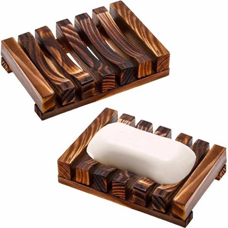 2 jaboneras de madera, hechas a mano, jabonera de madera natural, jabonera de baño, esponjas de cocina, almacenamiento (1/2)
