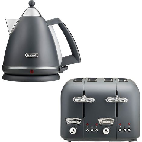 Delonghi Argento 1.7L Kettle & 4 Slice Toaster Set, Grey (1/3)