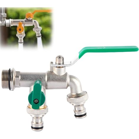 Robinet de jardin universel à double sortie en acier inoxydable, distributeur de tuyau de 1,27 cm, 1,9 cm, kit de robinet extérieur en laiton à double sortie pour jardin, maison et industrie (vert, 3 (1/5)