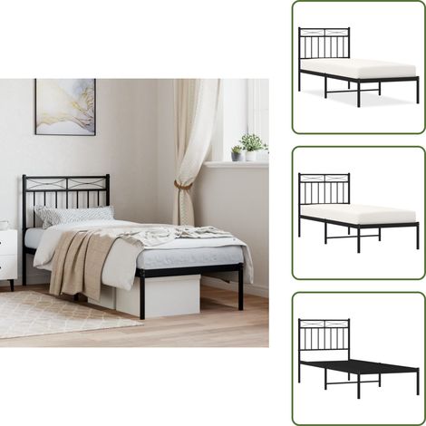 The Living Store Cadre de lit métal sans matelas avec tête de lit noir 80x200 cm - Cadre de lit (1/5)