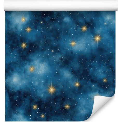 Carta da parati effetto galassia ad acquerello nei colori blu, blu navy, turchese e marrone, 50x1000 cm (1/5)