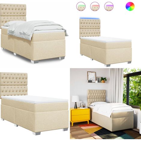 Sommier Ă lattes de lit avec matelas CrĂšme 100x200 cm Tissu - Lit Plateforme - Lit Double - Lit Design - Matelas Ă Ressorts EnsachĂ©s - Ăclairage Led - Home & Living (1/5)