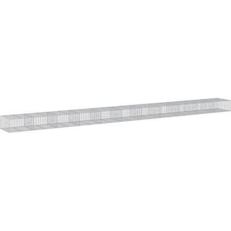 Cesta de gaviones valla de jaula muro de contención con tapa 1100 x 100 x 50 cm hierro galvanizado plata 020040124