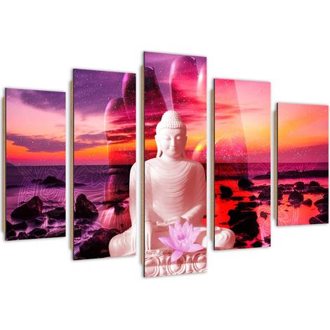 Quadro deco panel 5 parti, Buddha su uno sfondo di oceano - 100x70 (1/5)