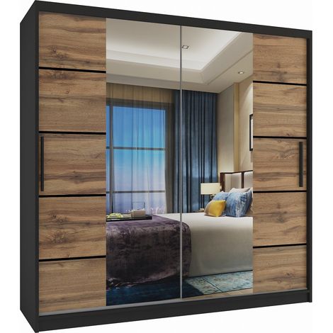 Schiebeschrank Belini 200 cm Mit Schubladen mit Spiegel eiche wotan eiche sonoma Hersteller (1/4)
