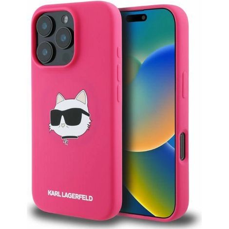 Funda rígida de silicona con estampado de cabeza de Choupette de Karl Lagerfeld KLHMP16XSCHPPLF para iPhone 16 Pro Max de 6,9 pulgadas, color fucsia/fuschia, compatible con MagSafe. (1/5)