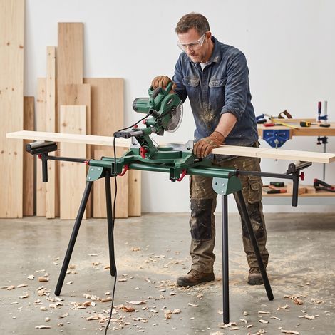 Support pour scie à onglets à bras ajustables, pieds pliables, hauteur réglable, capacité 150 kg, vert (1/5)