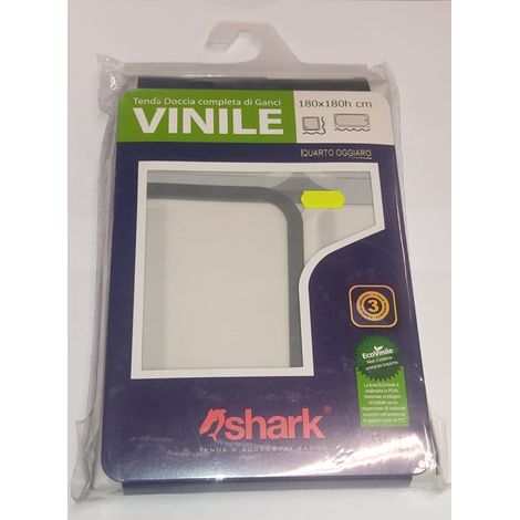 SHARK - TENDA DA DOCCIA COMPLETA DI GANCI IN VINILE LINEA QUARTO OGGIARO 180x180h cm - COLORE BIANCO CON DECORAZIONI NERE