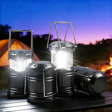 Lampe Camping LED, Lot de 4 Lampes de Camping Portables, Fonctionne avec 3 Piles AA (Non Incluses), Lanterne Camping pour la Randonnée, la Pêche, le Garage et les Urgences (1/5)