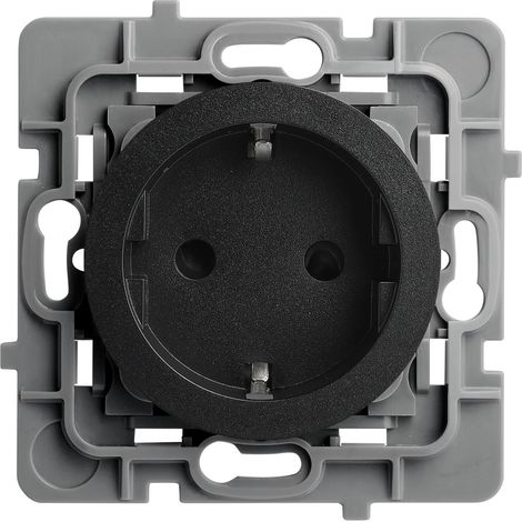 Prise Électrique 2P+T Schuko Prise Murale Type F Norme EN 60884 Plastique Support Métal Installation Encastrée Noire 48 x 48 x 40 mm (1/2)