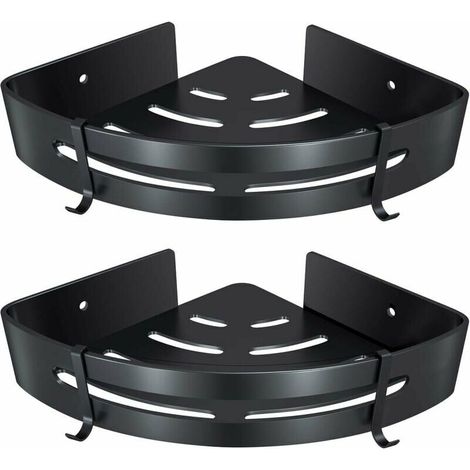 Tigrezy Badezimmer-Eckregal, ohne Bohren, Duschregal, selbstklebender Duschablagekorb aus Aluminium für Shampoo, Seife, Handtuch, mit Haken (Dreieck, Schwarz, 2 Stück)