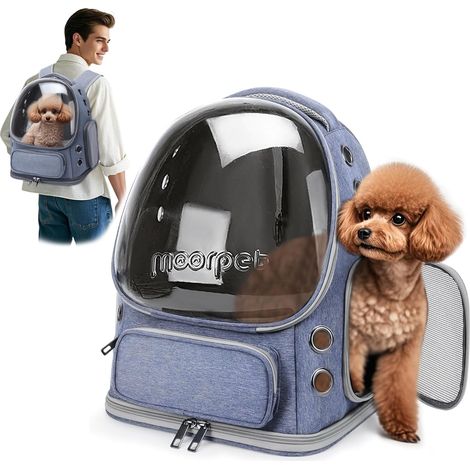 1 - Sac à Dos Chat - Transporteur Pliable - Fenêtre à Bulles Respirante - Pour Chats et Petits Chiens Jusqu'à 7,5KG - Voyage et Camping - Bleu Ciel - 34x27x42cm (1/5)