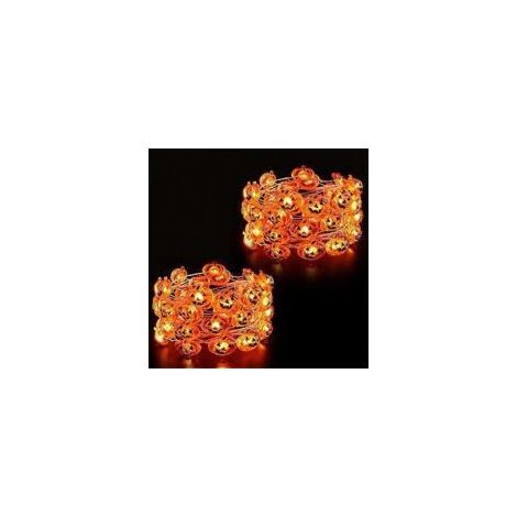 Halloween-Kürbis-Lichterkette, 2er-Pack mit je 4,5 m langen Lichterketten mit 30 LEDs, wasserdicht, batteriebetrieben, orange, für drinnen und draußen, z. B. für Hochzeiten und Schlafzimmer. – Crezuo