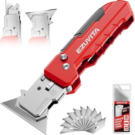 Cutter et Grattoir 2 en 1 Pliable, Rouge, 13 Lames SK5 (1/5)