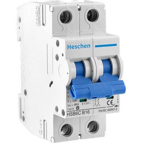 Disjoncteur miniature HSB6C, courant 16 A, 2 pôles, type B, capacité de coupure 6 kA, montage sur rail DIN (1/5)