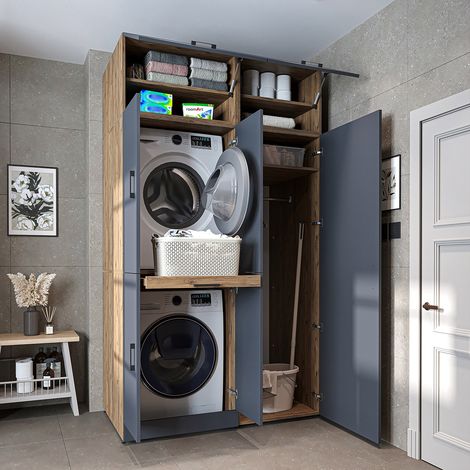 Roomart DORA-I Waschmaschinen-Überbauschrank 130, Anthrazit-Eiche