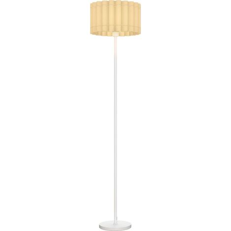 Lampadaire de style rétro, abat-jour en plastique, interrupteur au pied, tige métallique, blanc (1/5)
