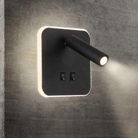 (Noir - 6000K) Applique murale, lampe murale réglable LED, lampe de lecture (1/4)