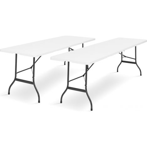 Idmarket – Lot de 2 tables pliantes 180 cm – Plateau en polyéthylène renforcé – Structure en acier pliable – Capacité 16 personnes